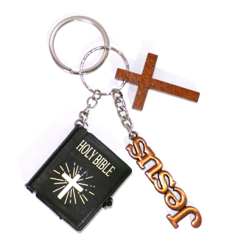 NEW Bible "Jesus" & Cross Keyring Rose Gold Keychain